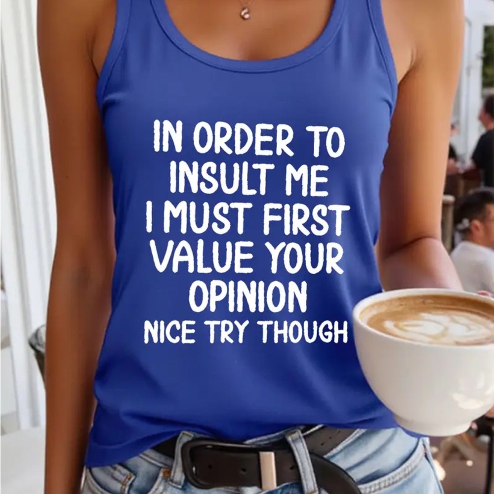 Women's Blue Graphic Tank Top - Picture 1 of 5